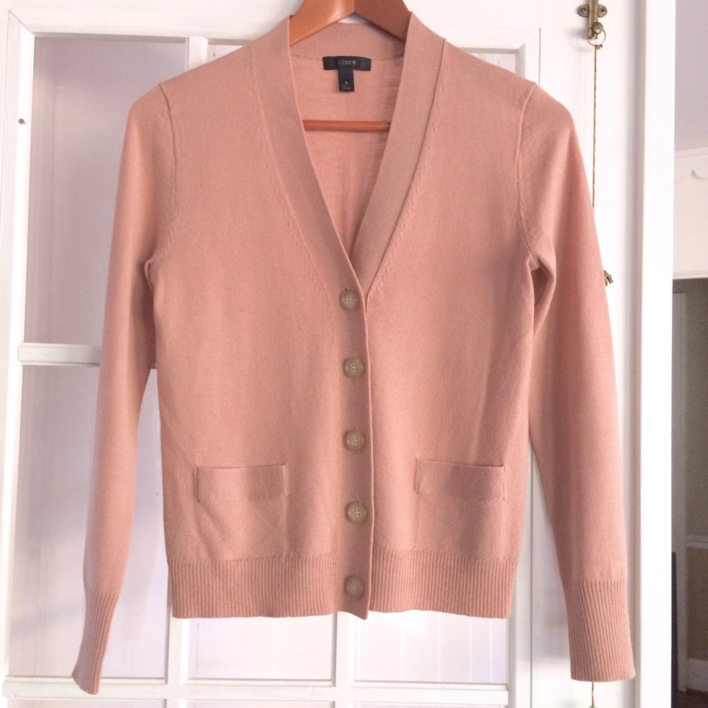 J. Crew Merino wool blend V neck cardigan, pockets, XS in dusty rose